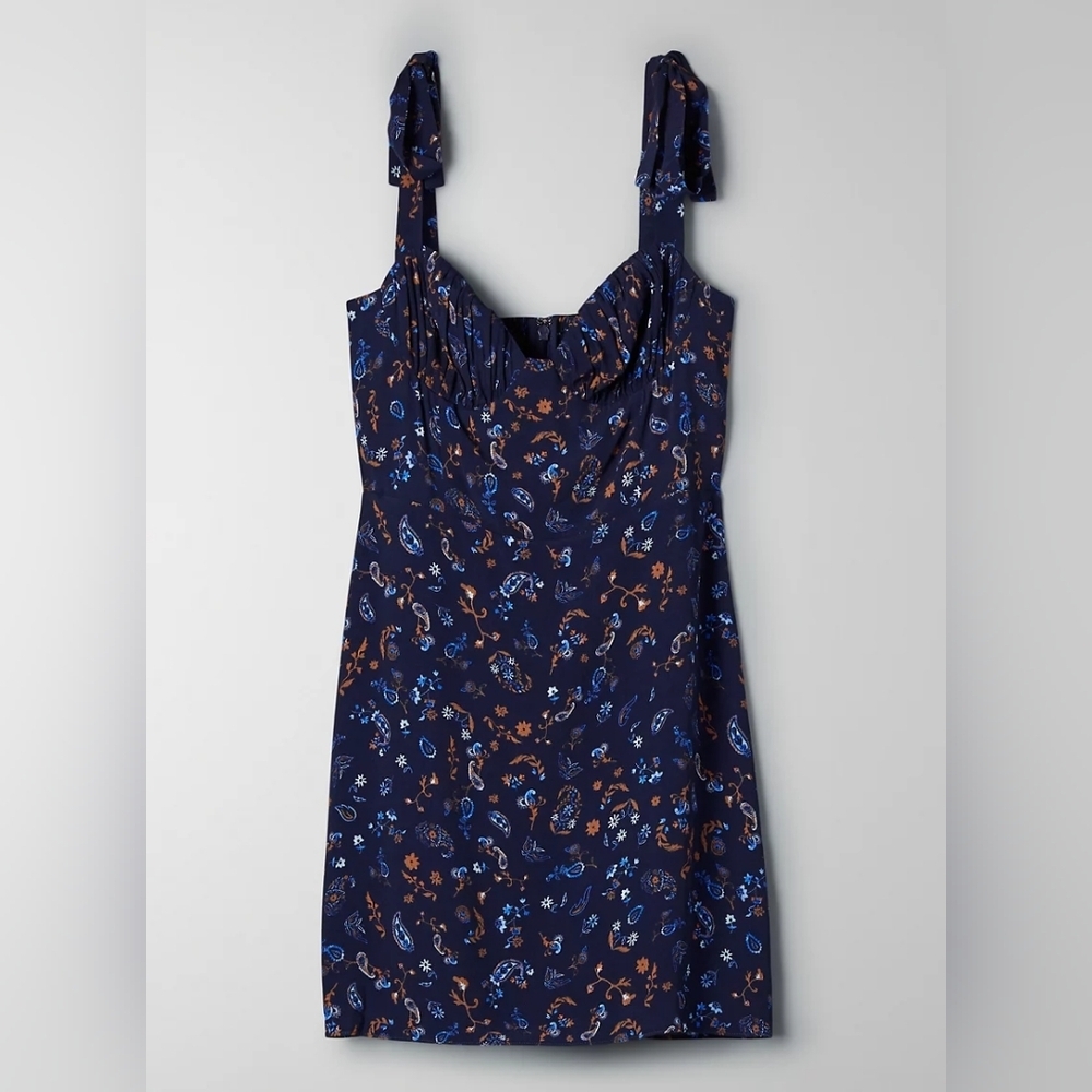 Wilfred Navy Blue Floral Tie-Shoulder Mini Dress